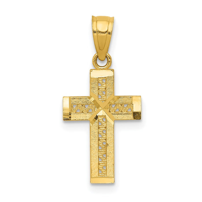 Million Charms 14K Yellow Gold Themed Diamond-Cut Relgious Cross With X Center Pendant