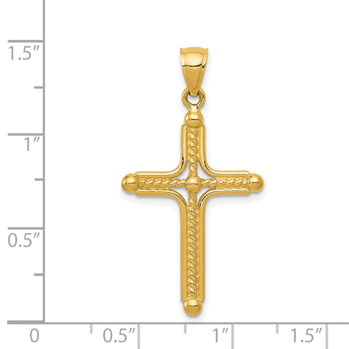 Million Charms 14K Yellow Gold Themed Polished Braided Relgious Cross Pendant