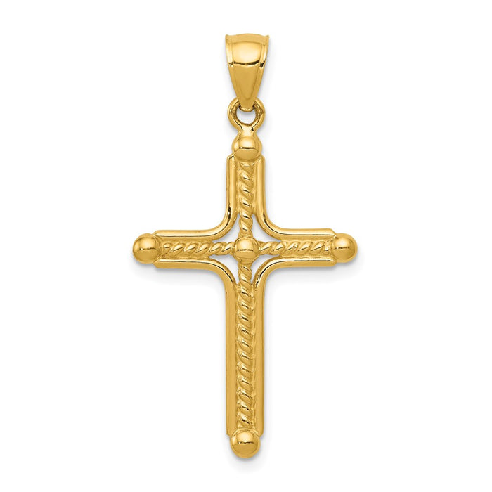 Million Charms 14K Yellow Gold Themed Polished Braided Relgious Cross Pendant