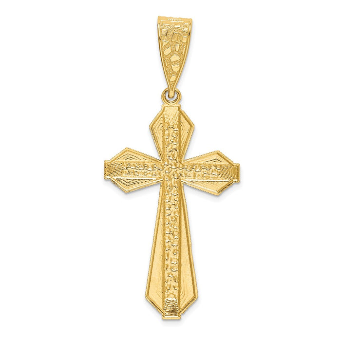 Million Charms 14K Yellow Gold Themed Diamond-Cut Center Relgious Cross Pendant