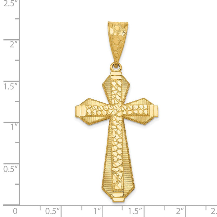 Million Charms 14K Yellow Gold Themed Diamond-Cut Center Relgious Cross Pendant