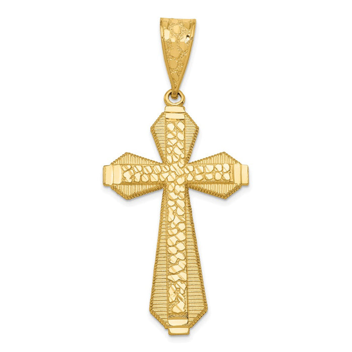 Million Charms 14K Yellow Gold Themed Diamond-Cut Center Relgious Cross Pendant