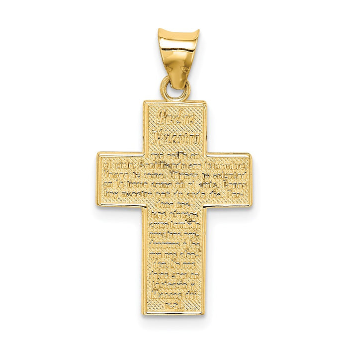 Million Charms 14K Yellow Gold Themed Textured Reversible Lord'S Prayer In Spanish Relgious Cross Pendant