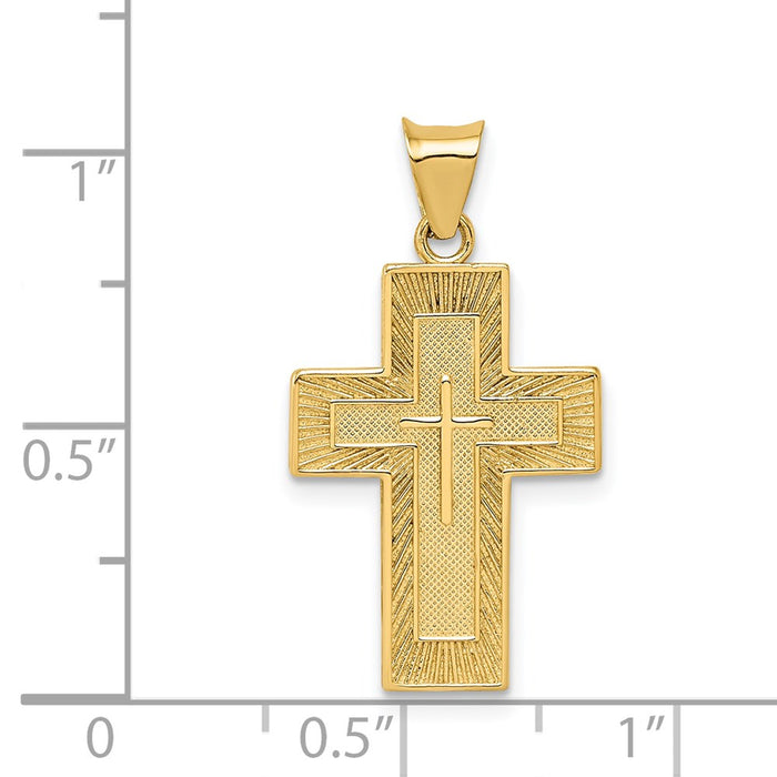 Million Charms 14K Yellow Gold Themed Textured Reversible Lord'S Prayer In Spanish Relgious Cross Pendant