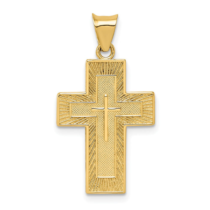 Million Charms 14K Yellow Gold Themed Textured Reversible Lord'S Prayer In Spanish Relgious Cross Pendant