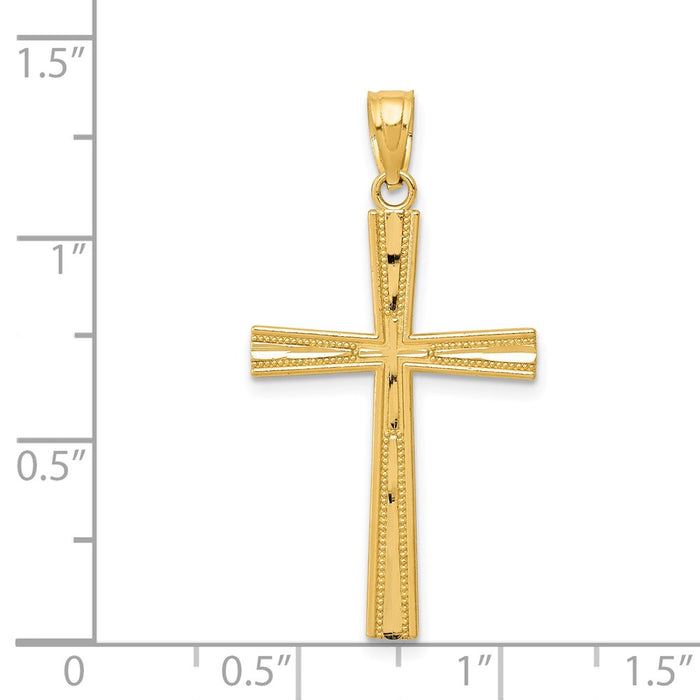 Million Charms 14K Yellow Gold Themed Reversible Satin/Diamond-Cut Relgious Cross Pendant