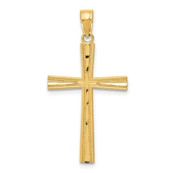 Million Charms 14K Yellow Gold Themed Reversible Satin/Diamond-Cut Relgious Cross Pendant