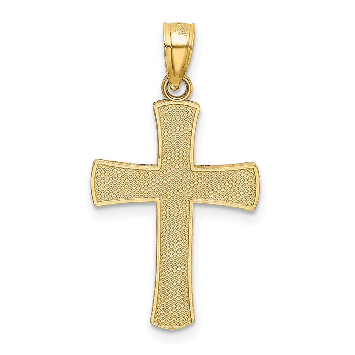 Million Charms 14K Yellow Gold Themed Diamond-Cut Latin Relgious Cross Pendant