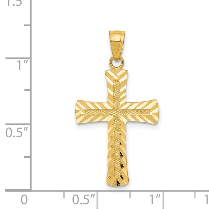 Million Charms 14K Yellow Gold Themed Diamond-Cut Latin Relgious Cross Pendant