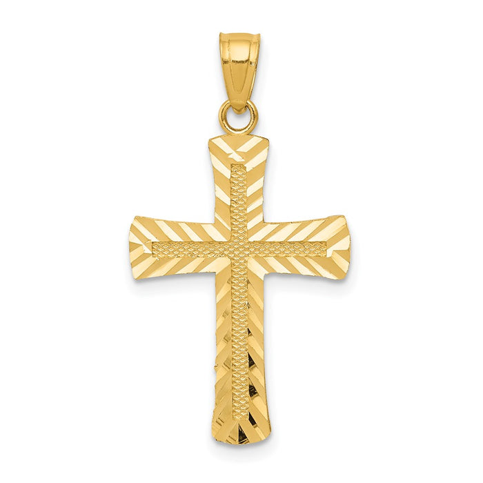 Million Charms 14K Yellow Gold Themed Diamond-Cut Latin Relgious Cross Pendant