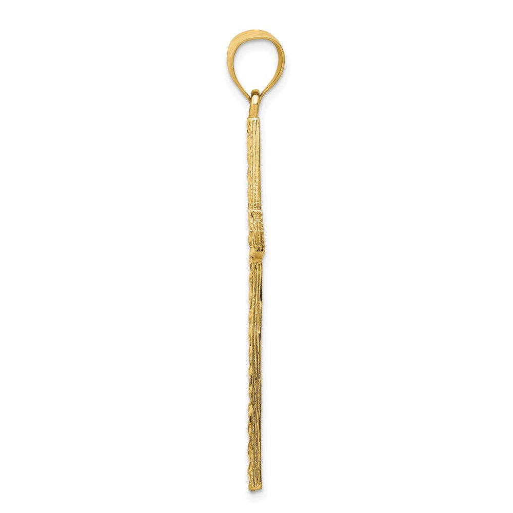 Million Charms 14K Yellow Gold Themed Polished, Textured Diamond-Cut Latin Relgious Cross Pendant