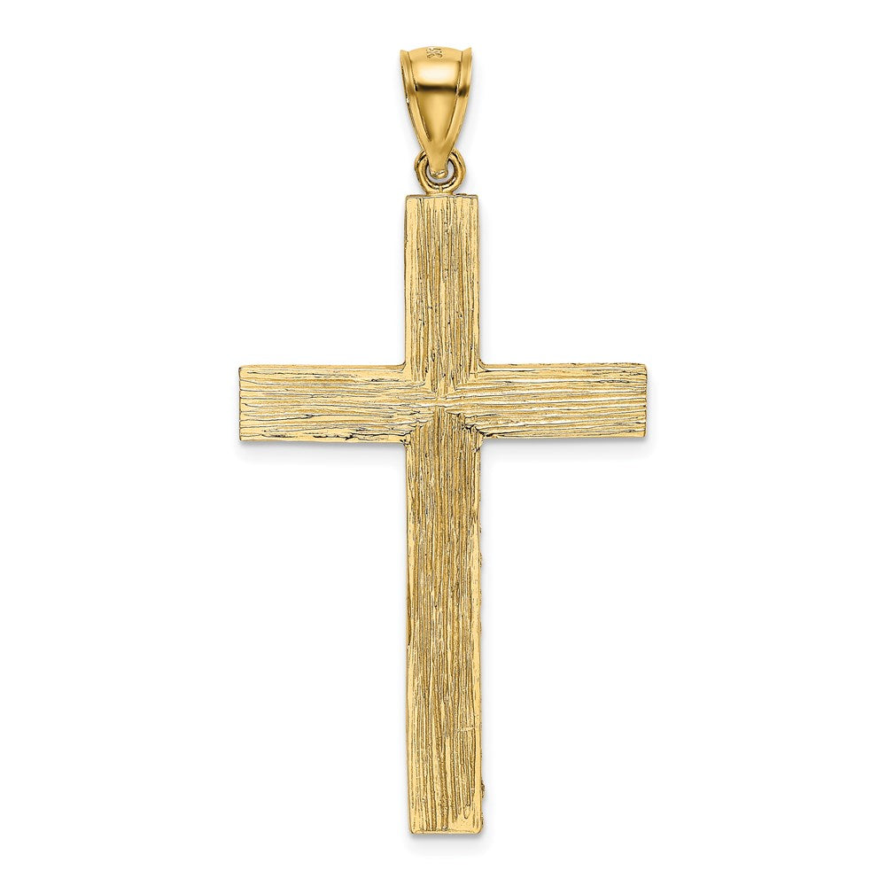 Million Charms 14K Yellow Gold Themed Polished, Textured Diamond-Cut Latin Relgious Cross Pendant