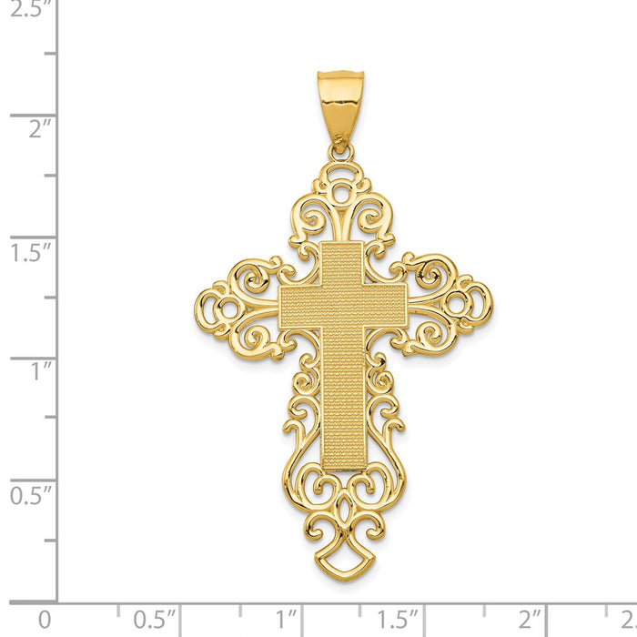 Million Charms 14K Yellow Gold Themed Polished Fancy Relgious Cross Pendant