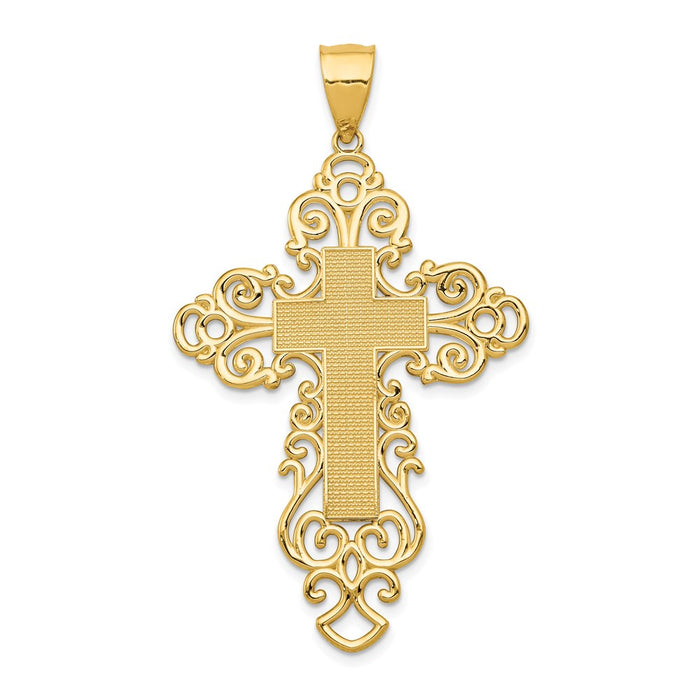 Million Charms 14K Yellow Gold Themed Polished Fancy Relgious Cross Pendant