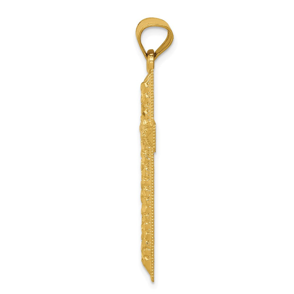Million Charms 14K Yellow Gold Themed Diamond-Cut Latin Relgious Cross Pendant