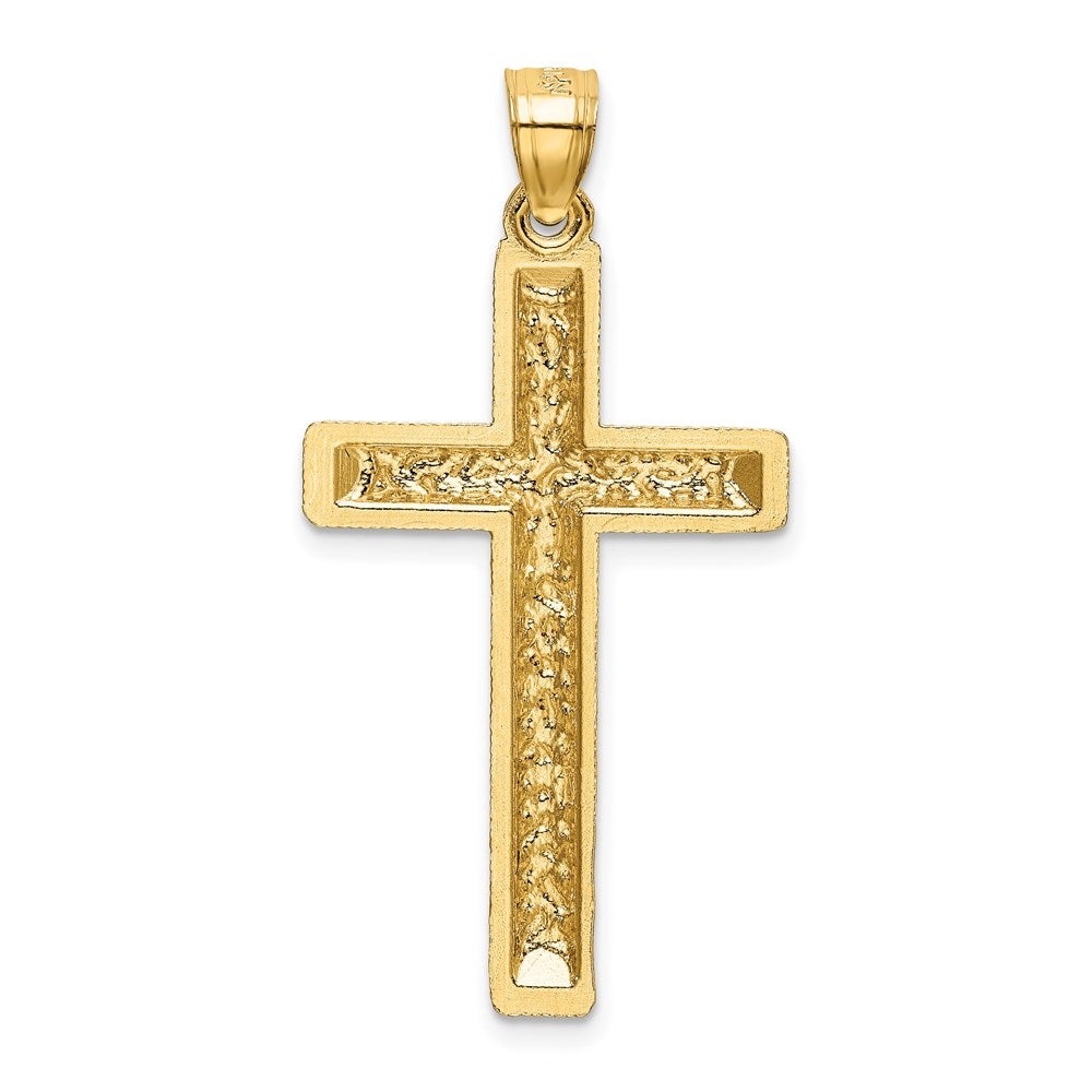Million Charms 14K Yellow Gold Themed Diamond-Cut Latin Relgious Cross Pendant