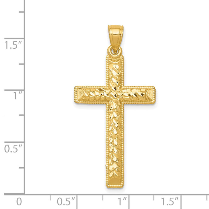 Million Charms 14K Yellow Gold Themed Diamond-Cut Latin Relgious Cross Pendant
