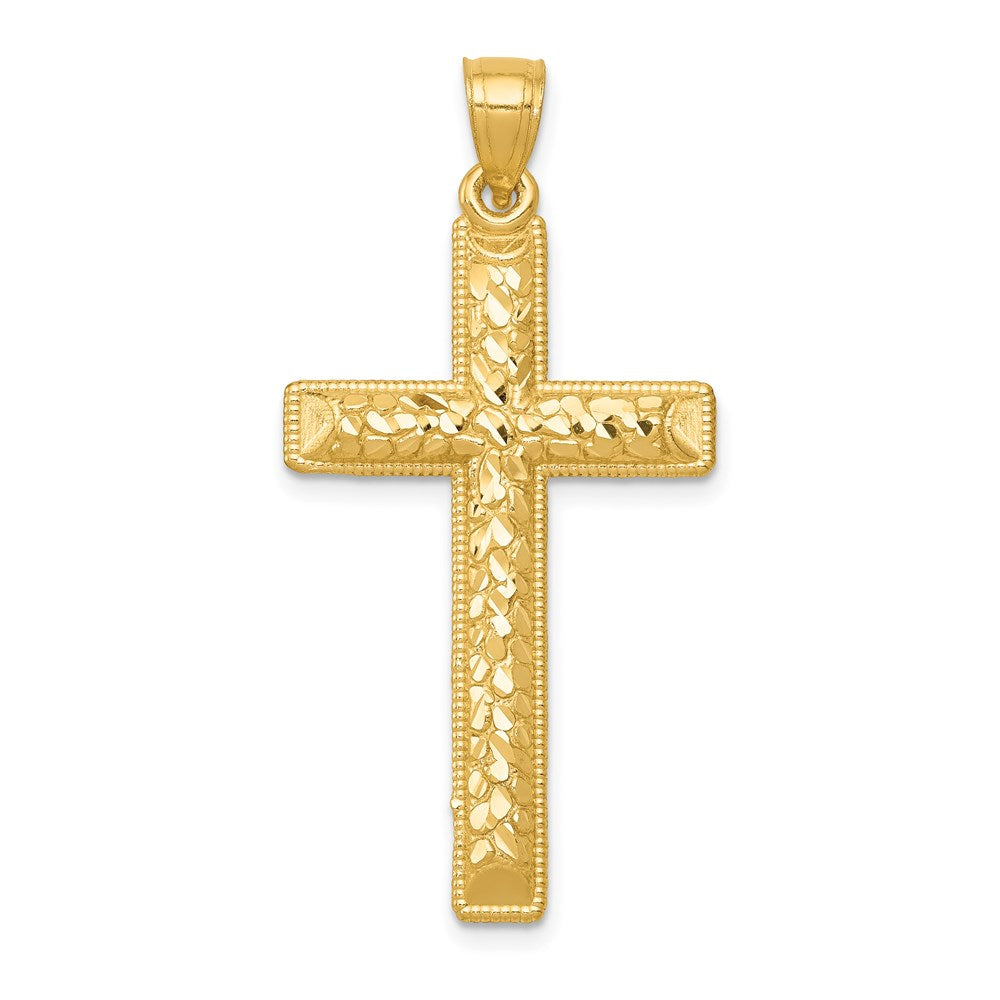 Million Charms 14K Yellow Gold Themed Diamond-Cut Latin Relgious Cross Pendant