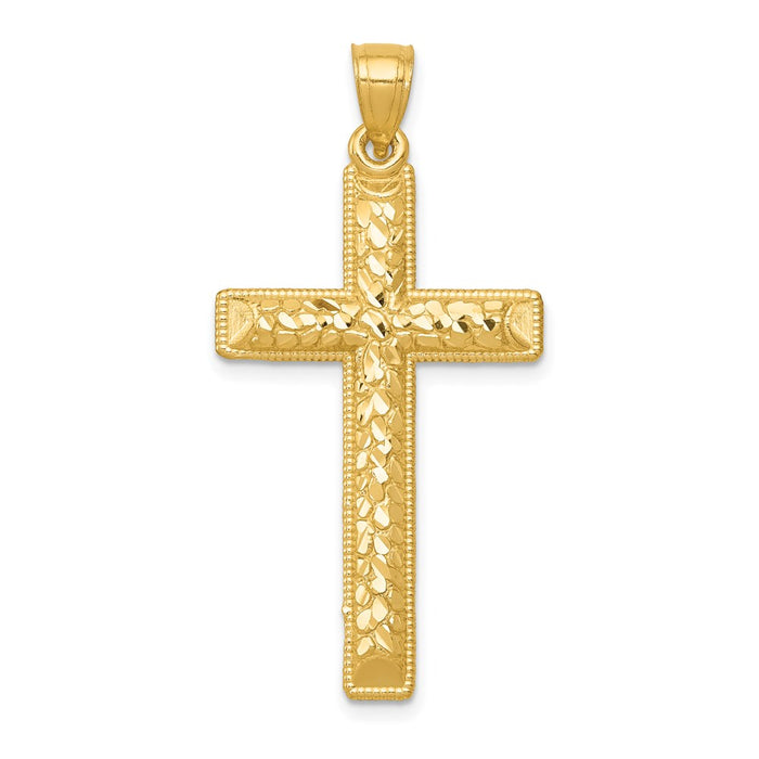 Million Charms 14K Yellow Gold Themed Diamond-Cut Latin Relgious Cross Pendant