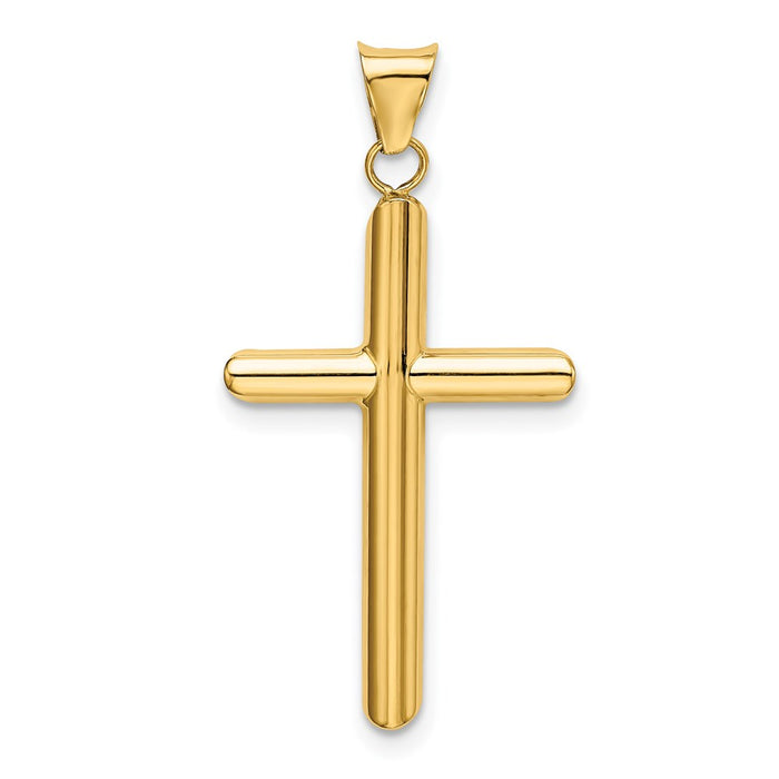 Million Charms 14K Yellow Gold Themed Polished Tube Relgious Cross Pendant