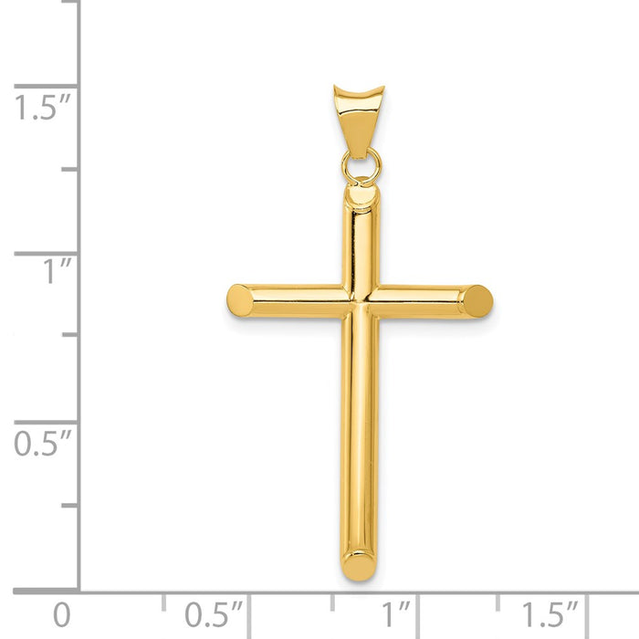 Million Charms 14K Yellow Gold Themed Polished Tube Relgious Cross Pendant