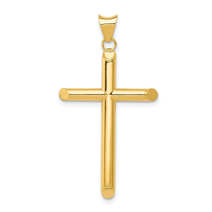 Million Charms 14K Yellow Gold Themed Polished Tube Relgious Cross Pendant