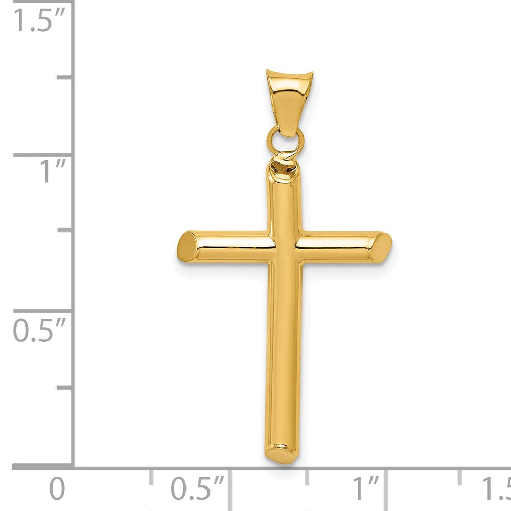 Million Charms 14K Yellow Gold Themed Polished Tube Relgious Cross Pendant