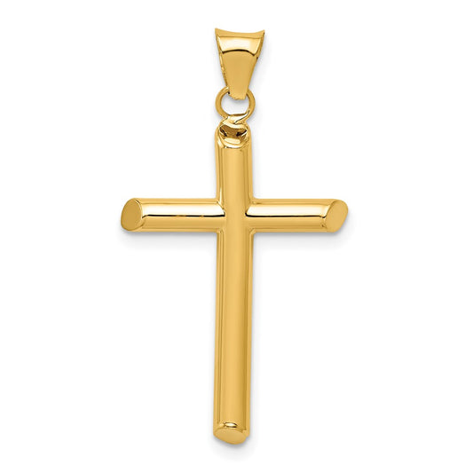 Million Charms 14K Yellow Gold Themed Polished Tube Relgious Cross Pendant