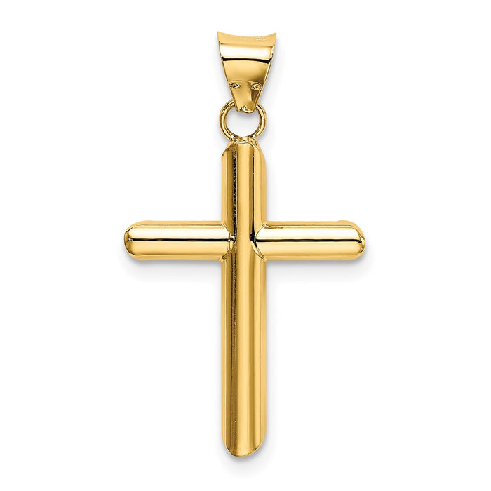 Million Charms 14K Yellow Gold Themed Polished Tube Relgious Cross Pendant