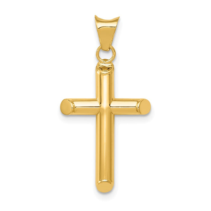 Million Charms 14K Yellow Gold Themed Polished Tube Relgious Cross Pendant