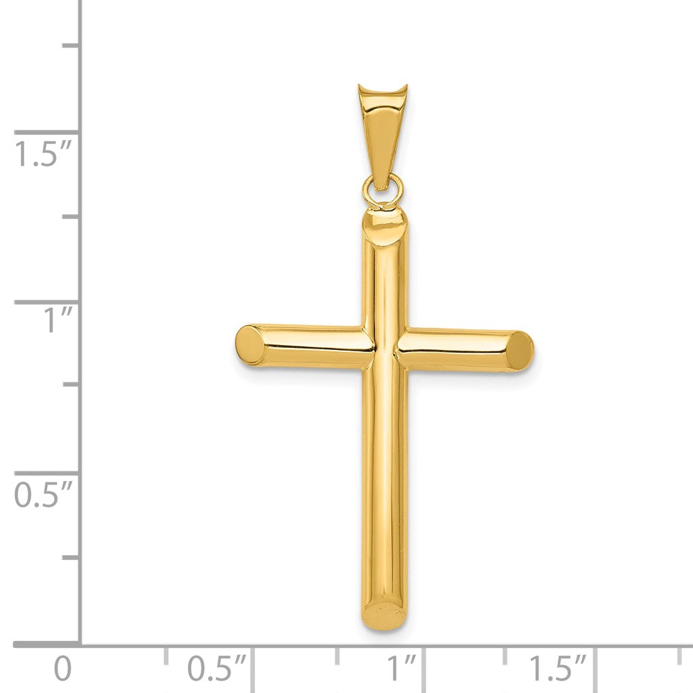 Million Charms 14K Yellow Gold Themed Polished Tube Relgious Cross Pendant