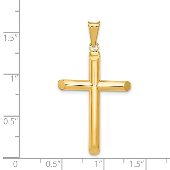 Million Charms 14K Yellow Gold Themed Polished Tube Relgious Cross Pendant