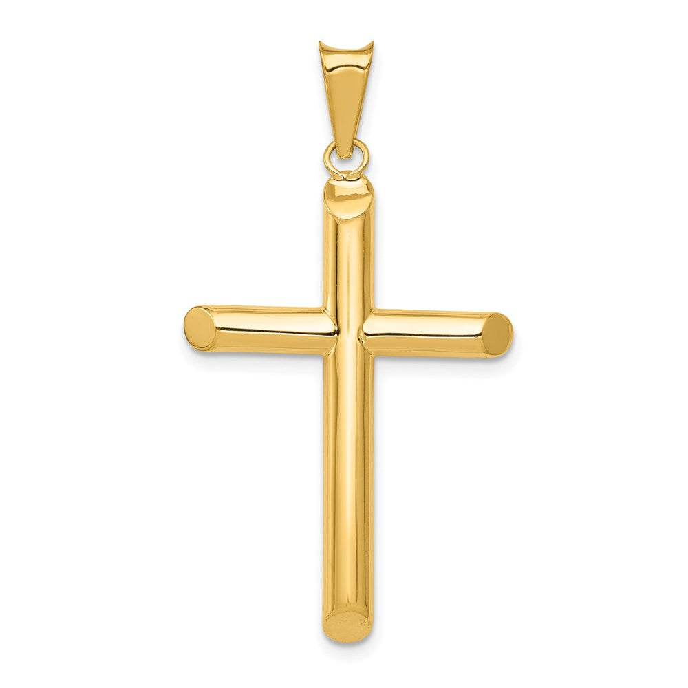 Million Charms 14K Yellow Gold Themed Polished Tube Relgious Cross Pendant
