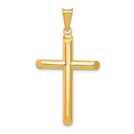 Million Charms 14K Yellow Gold Themed Polished Tube Relgious Cross Pendant