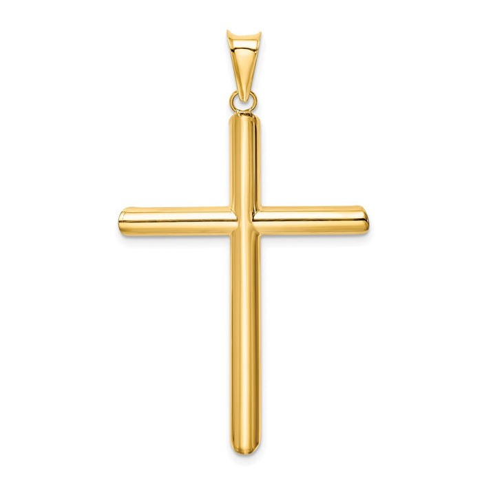 Million Charms 14K Yellow Gold Themed Polished Tube Relgious Cross Pendant