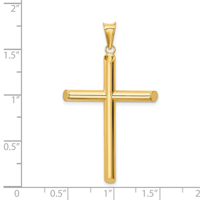 Million Charms 14K Yellow Gold Themed Polished Tube Relgious Cross Pendant