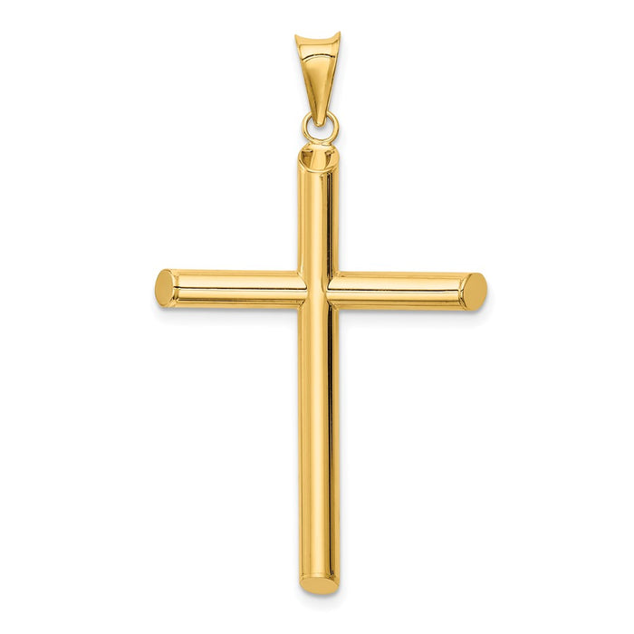 Million Charms 14K Yellow Gold Themed Polished Tube Relgious Cross Pendant