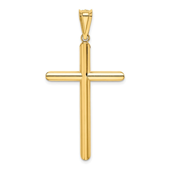 Million Charms 14K Yellow Gold Themed Polished Tube Relgious Cross Pendant