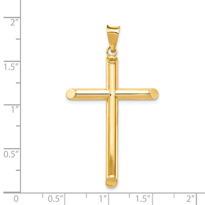 Million Charms 14K Yellow Gold Themed Polished Tube Relgious Cross Pendant