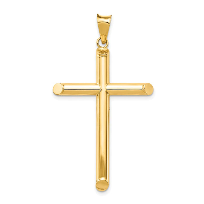 Million Charms 14K Yellow Gold Themed Polished Tube Relgious Cross Pendant