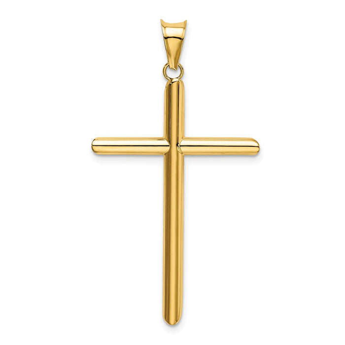 Million Charms 14K Yellow Gold Themed Polished Tube Relgious Cross Pendant