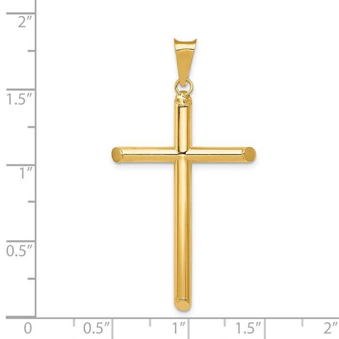 Million Charms 14K Yellow Gold Themed Polished Tube Relgious Cross Pendant