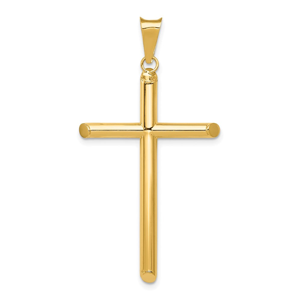 Million Charms 14K Yellow Gold Themed Polished Tube Relgious Cross Pendant