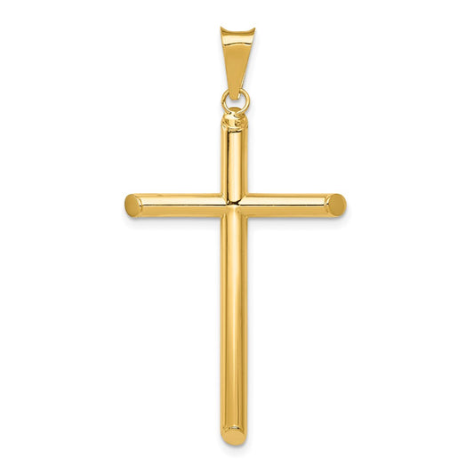 Million Charms 14K Yellow Gold Themed Polished Tube Relgious Cross Pendant
