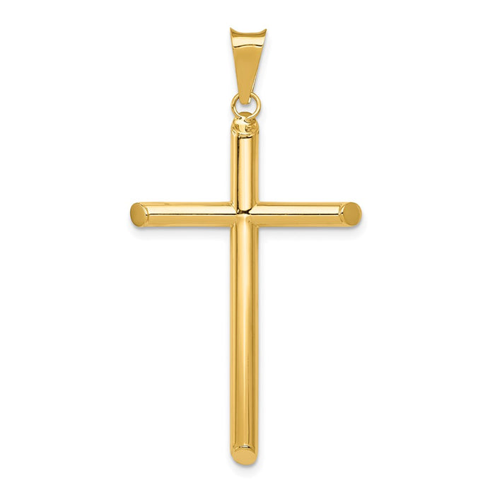 Million Charms 14K Yellow Gold Themed Polished Tube Relgious Cross Pendant