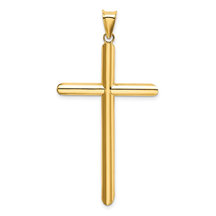 Million Charms 14K Yellow Gold Themed Polished Tube Relgious Cross Pendant