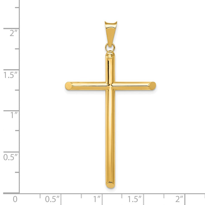 Million Charms 14K Yellow Gold Themed Polished Tube Relgious Cross Pendant