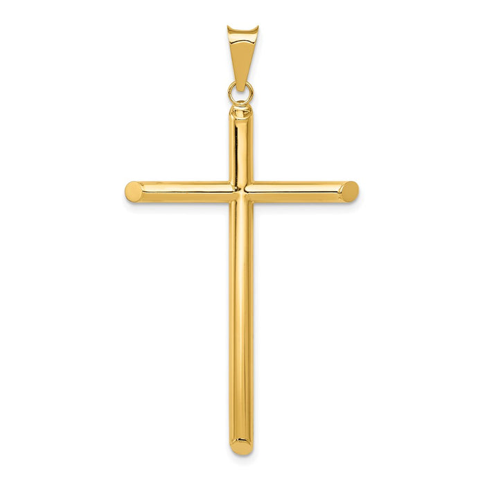 Million Charms 14K Yellow Gold Themed Polished Tube Relgious Cross Pendant