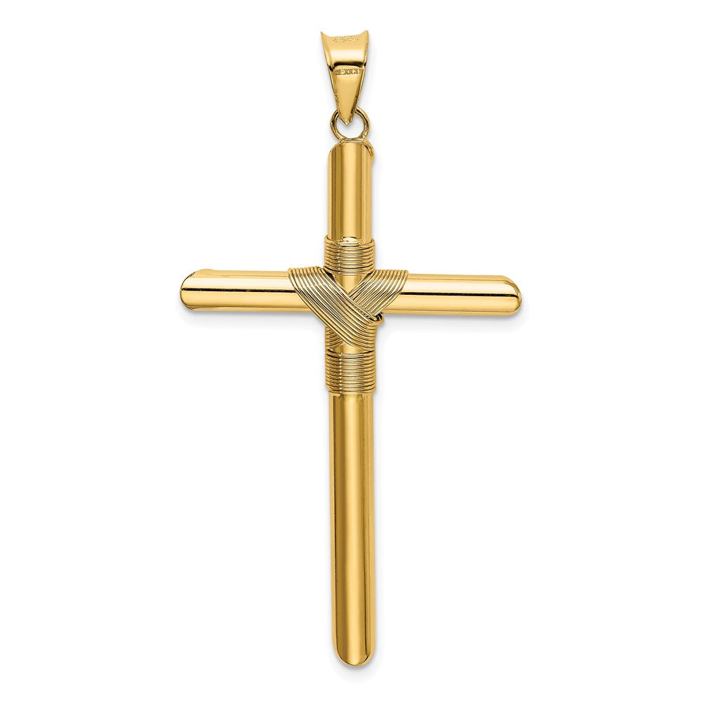 Million Charms 14K Yellow Gold Themed Polished Tube Relgious Cross Pendant