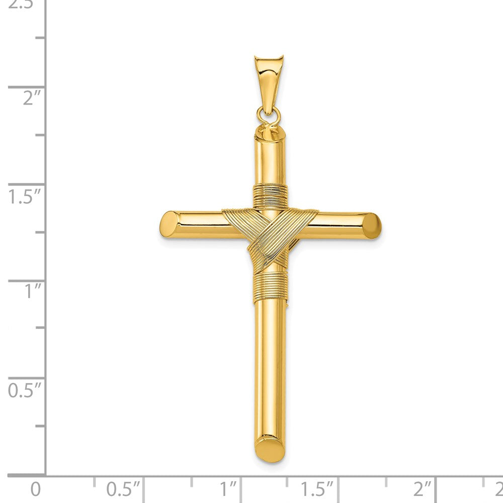 Million Charms 14K Yellow Gold Themed Polished Tube Relgious Cross Pendant